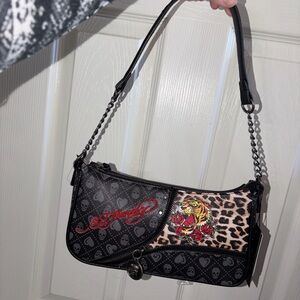 Ed Hardy Black Skull and Leopard Shoulder Bag